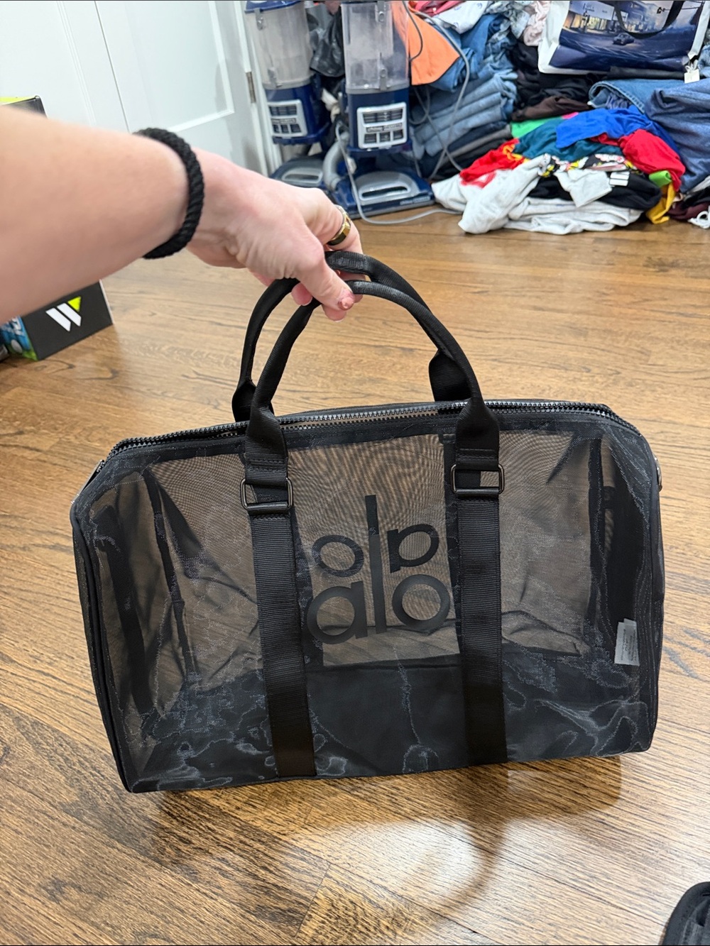 ALO Yoga Black Mesh Duffel Bag